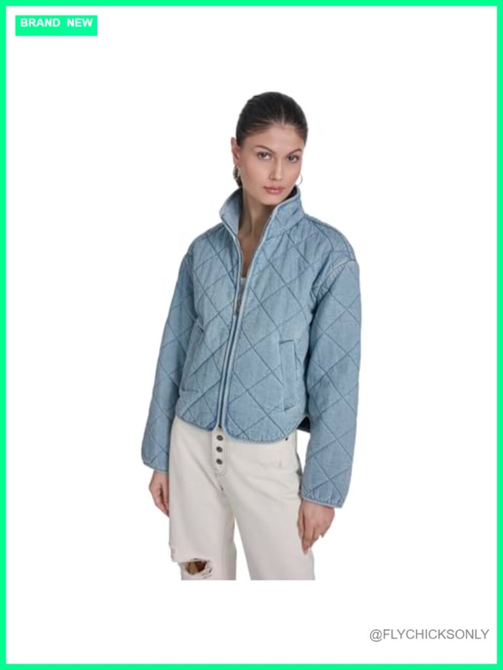 Diamond Quilted Cotton Jacket Lightweight Full Zip Stand Collar